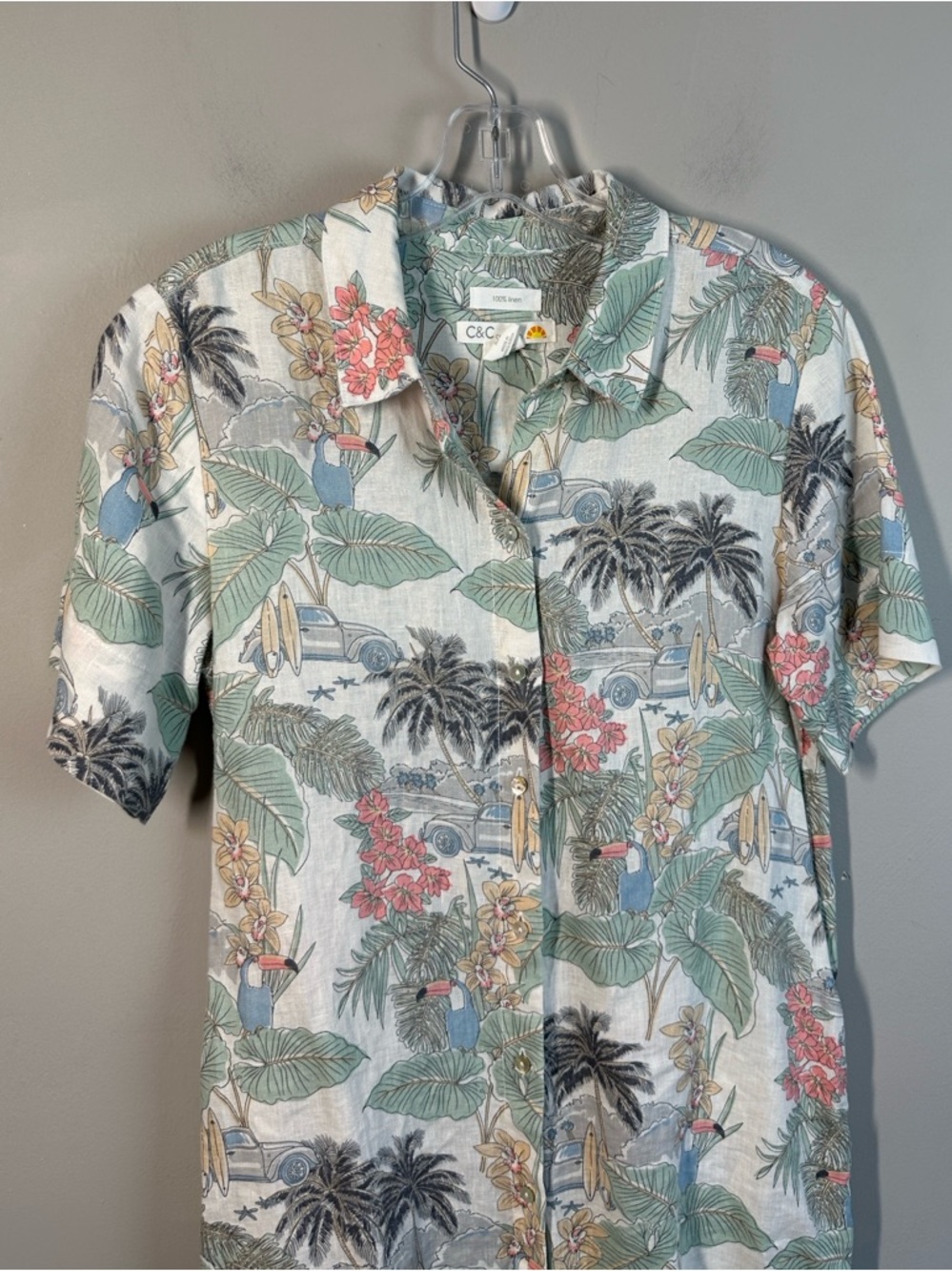 C&C California 100% Linen Beach Toucan Surf Shirt Dress Size S - Picture 5 of 13